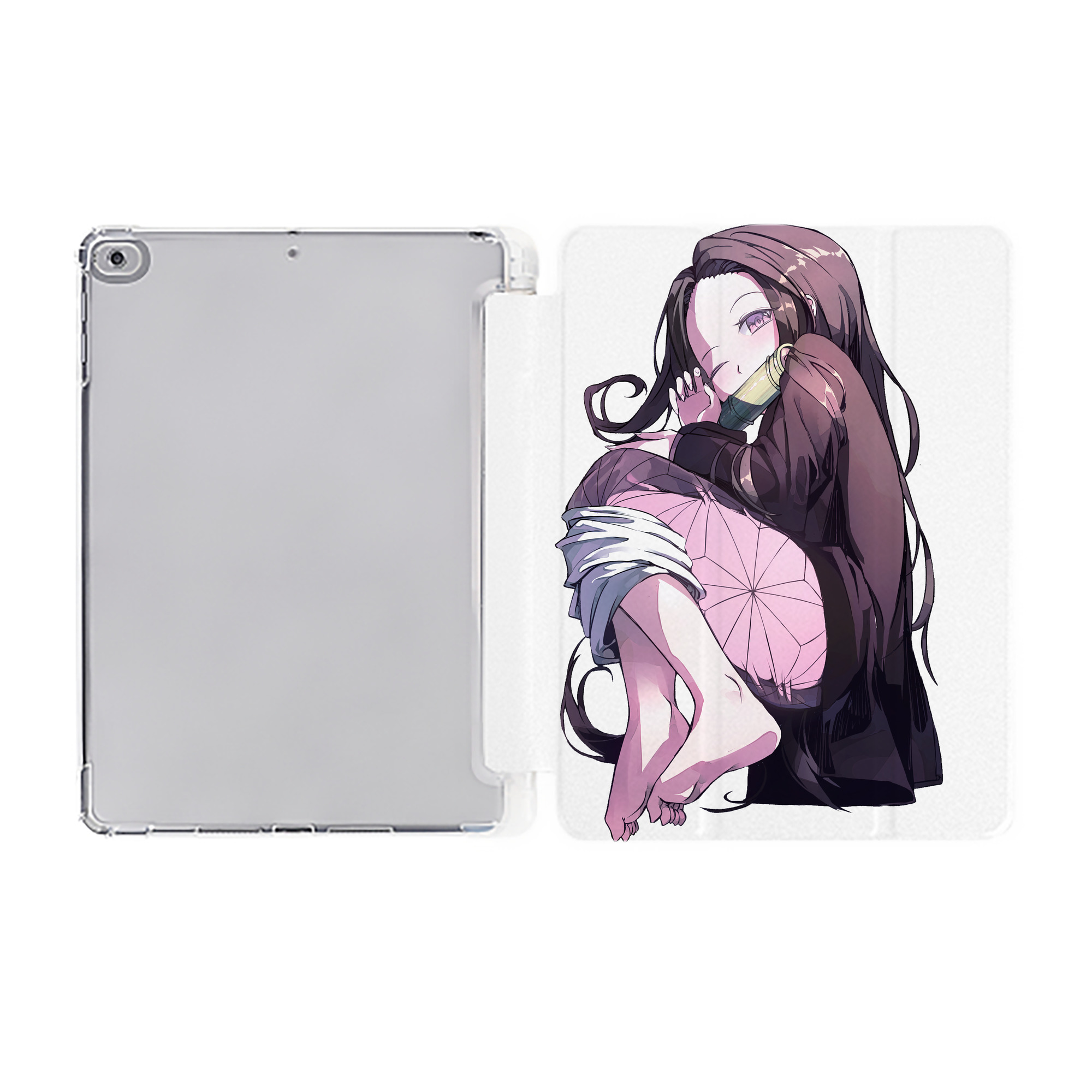 （画像用） 鬼滅の刃（きめつのやいば）竈門 禰󠄀豆子／かまど ねずこ Kamado Nezuko IPad ケース ペン収納付き 三つ折りスタンド PUレザー×シリコン 対応機種9.5/10.5/10.9インチ